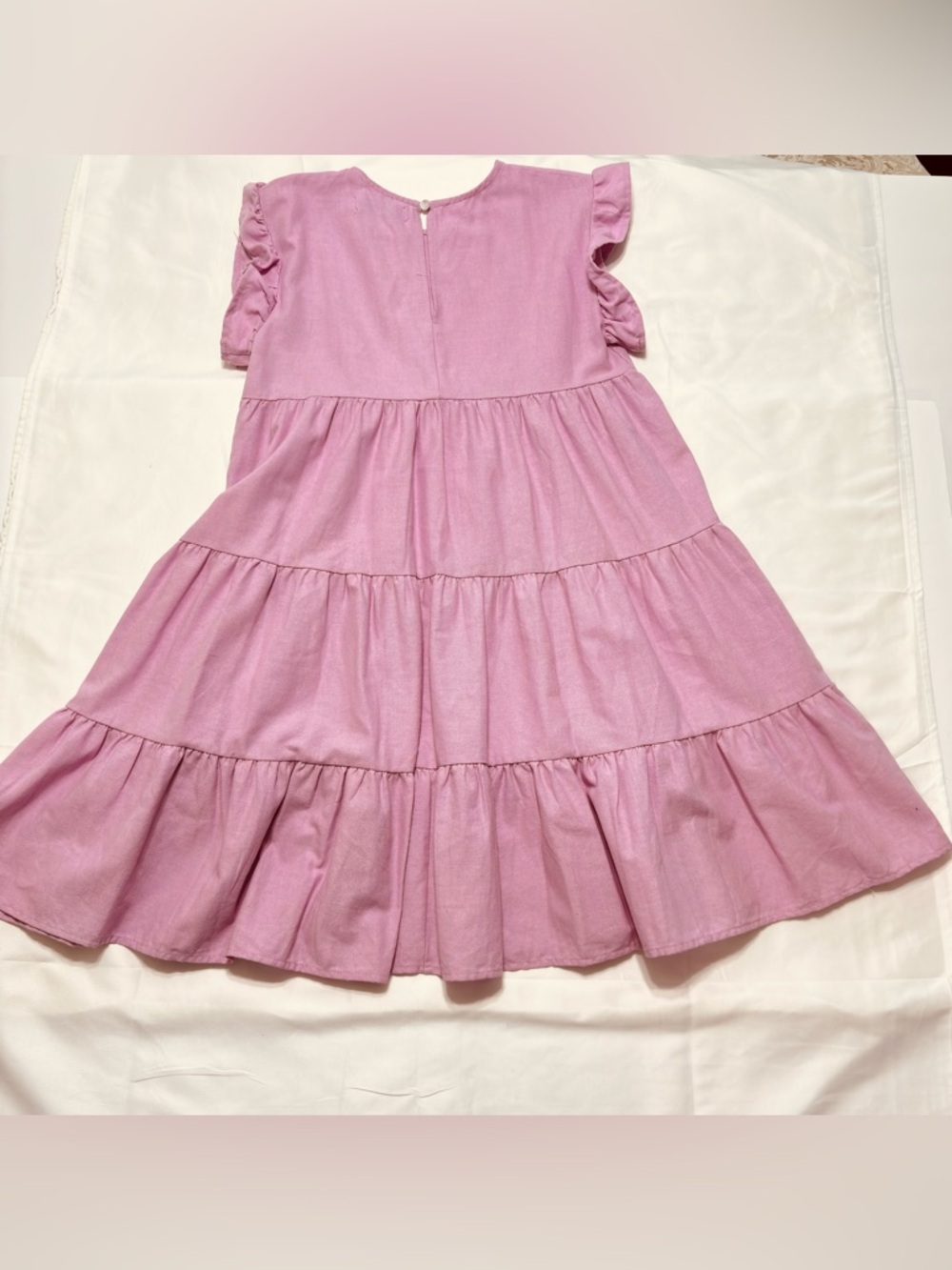 Petal & Pup Ruffle Sleeve Tiered Cotton/Linen Lilac Babydoll Mini Dress Size 2 - Picture 4 of 10